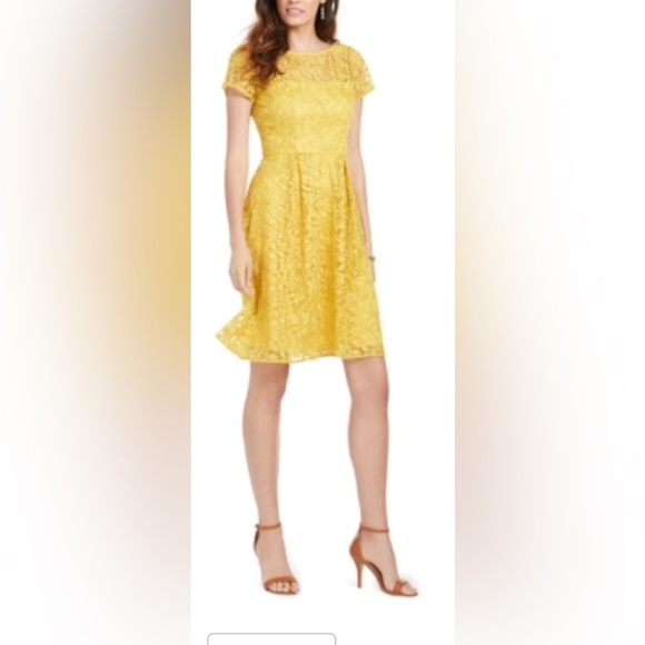 Adrianna Papell Size 8 Althea Fit & Flare Gold/Mustard Yellow Mesh Floral Dress - Picture 1 of 12
